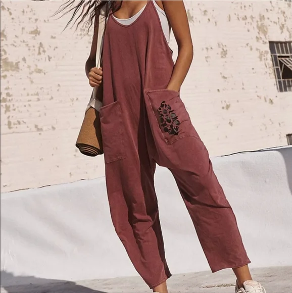 New Free People FP Movement Hot Shot Logo Onesie Mocha Combo Overalls Jumpsuit L - Picture 4 of 16